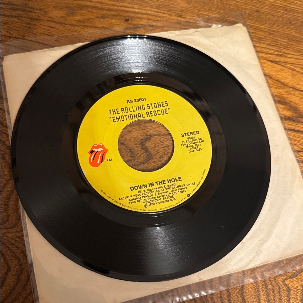 1980 VTG The Rolling Stones Emotional Rescue & Down in the Hold 45 rpm Record - Picture 2 of 2